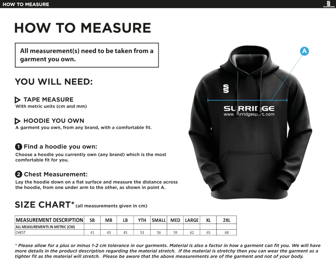 Stanwix School Student Hoody - Size Guide