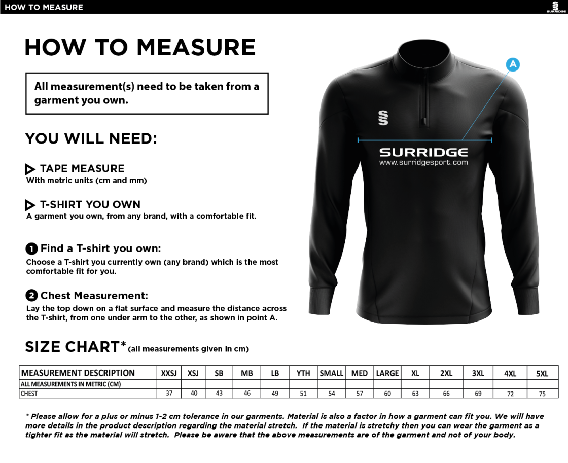 Stanwix School Performance Top - Size Guide